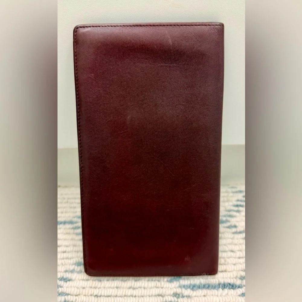 CARTIER Vintage Unisex Must de Cartier Bordeaux Calfskin Long Slim Wallet W Gold